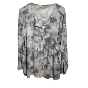 Logo Lori Goldstein Gray White Tie Dye Clarissa mesh cardigan collarless 2X